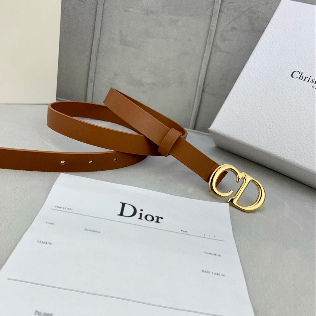 DIOR 25S BELT 20 MM IN BROWN CALFSKIN WITH GOLD HARDWARE 590779