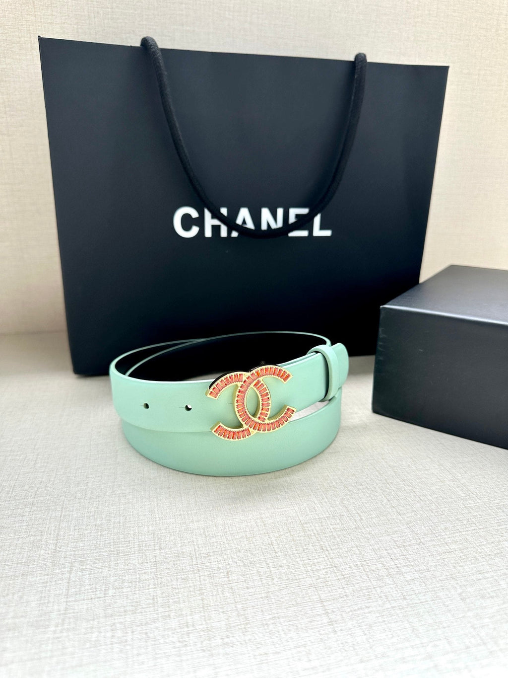 CHANEL 25S BELT 30 MM IN MINT GREEN CALFSKIN 616962