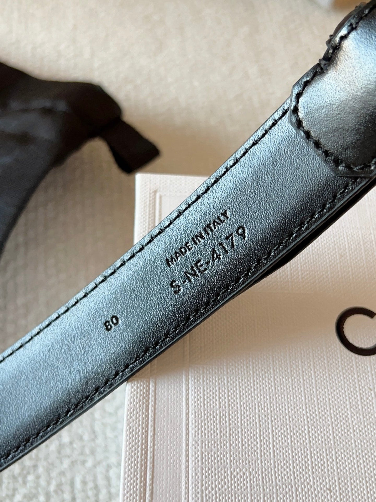 CELINE 25S BELT 25MM IN BLACK CALFSKIN SILVER HARDWARE 561795